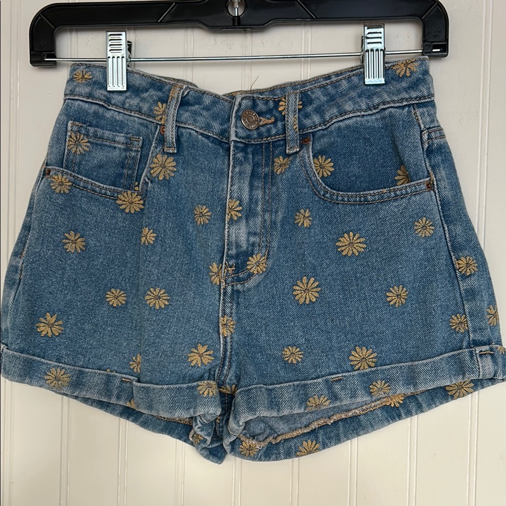 PAC Sun | Floral Embroidered Denim Mom Shorts | 24